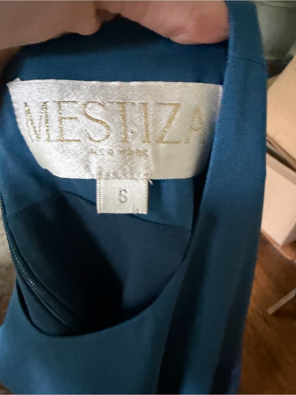 Mestiza Nolita Wrap Midi Dress Midnight Chantilly Blue Ivory Size S - Picture 6 of 6